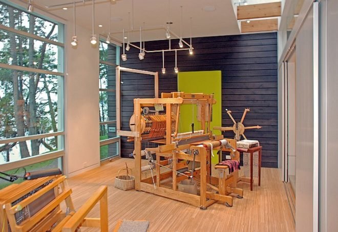 Weaving Studio, prentiss architects, san juan islands, art studio, green roof, daylighting