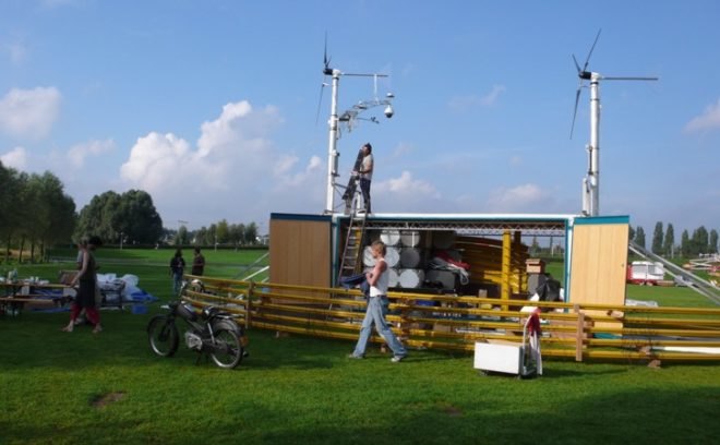 World In A Shell, Hans Kalliwoda, shipping container, off-grid, renewable energy, exhibition space