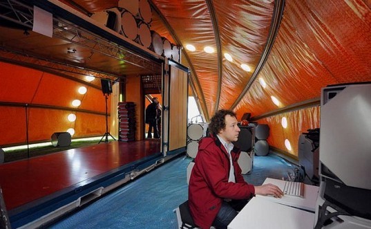 World In A Shell, Hans Kalliwoda, shipping container, off-grid, renewable energy, exhibition space