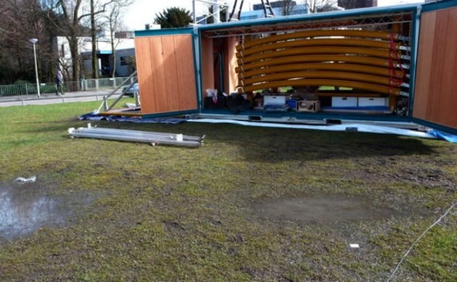 World In A Shell, Hans Kalliwoda, shipping container, off-grid, renewable energy, exhibition space