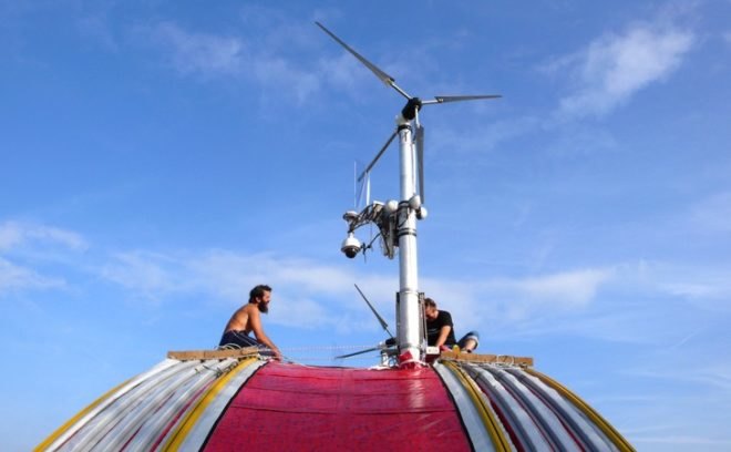 World In A Shell, Hans Kalliwoda, shipping container, off-grid, renewable energy, exhibition space