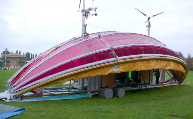 World In A Shell, Hans Kalliwoda, shipping container, off-grid, renewable energy, exhibition space