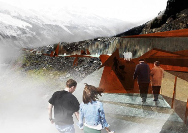 architecture and nature, sturgess architecture, discovery walk, discovery walk canada, tourist architecture, green design, bridges, building technology and nature, canada architecture, sunwapta valley, columbian icefields, tourism design