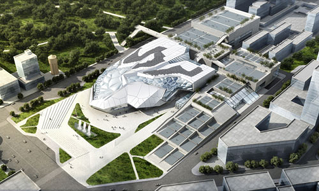 asia, china, sports, athletic, taekwondo, arena, sports center, tom wiscombe, emergent, shenyang, etfe, swimming, solar energy, green design, biomimicry, solar panels