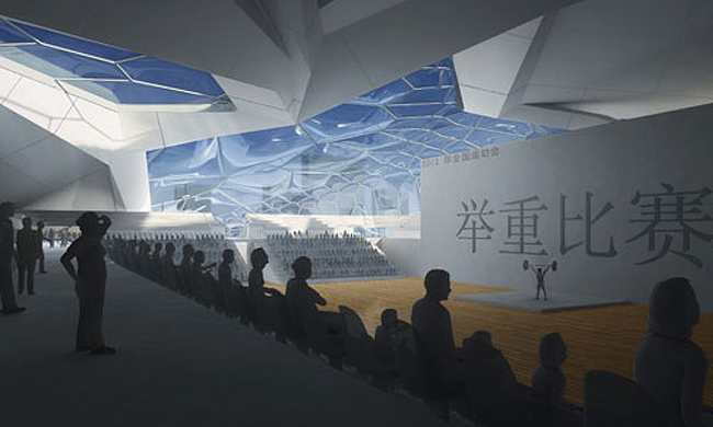 asia, china, sports, athletic, taekwondo, arena, sports center, tom wiscombe, emergent, shenyang, etfe, swimming, solar energy, green design, biomimicry, solar panels