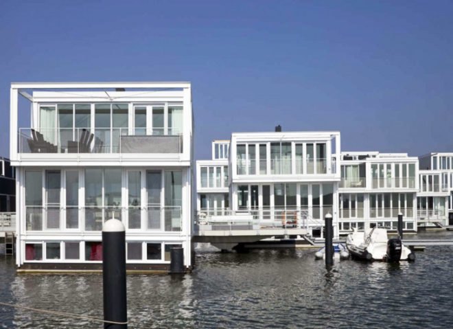 panelized home, modern house boat, floating neighborhood, Netherlands green building, Marlies Rohmer, Dutch green homes, houseboats niehgborhood, floating homes, prefab house, eco neighborhood,green neighborhood, adaptive home design