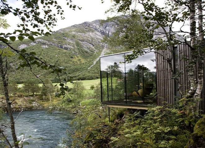 eco-architecture, Norway, Knut Slinning, Jensen & Skodvin, eco-tourism, eco-hotel, boutique hotel, nature, national tourist route, pine, stilts, cabins