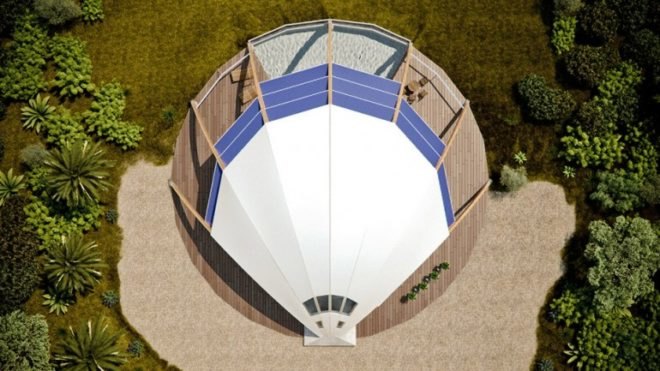 Solaleya Shell-Shaped Pearl Passive Solar House, passive solar design, solar energy, integrated solar panels, david fanchon, rainwater storage system, geothermal, the pearl dome, solar technology, sustainable energy solutions