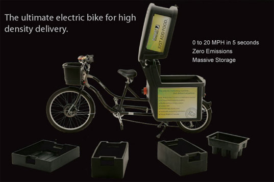 Thrust Electric Bikes, eco delivery bike, green delivery bike, green transportation, green design, green pizza delivery, electric bike, electric vehicle, eco design, alternative transportation, thrust electric