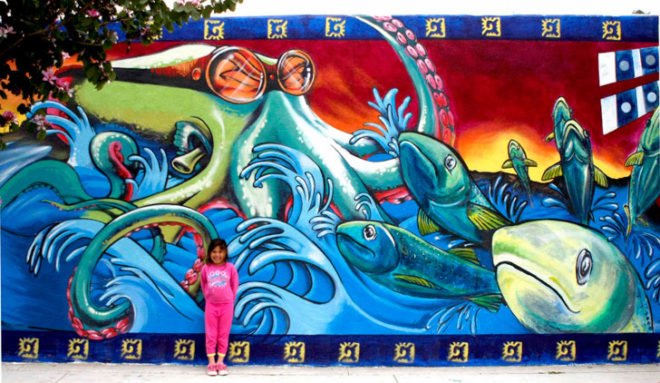 Cuidela, Water Writes, Estria Foundation, Mural, Public Art, Water, Water Rights, Privatization, Inhabitat, Inhabitat LA, Inhabitat Los Angeles, Story of Water, Aztec, Water Gods