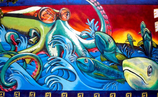 Cuidela, Water Writes, Estria Foundation, Mural, Public Art, Water, Water Rights, Privatization, Inhabitat, Inhabitat LA, Inhabitat Los Angeles, Story of Water, Aztec, Water Gods