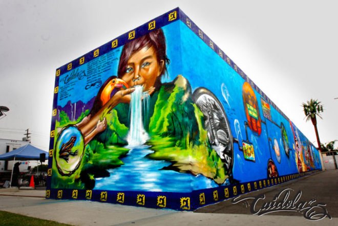 Cuidela, Water Writes, Estria Foundation, Mural, Public Art, Water, Water Rights, Privatization, Inhabitat, Inhabitat LA, Inhabitat Los Angeles, Story of Water, Aztec, Water Gods