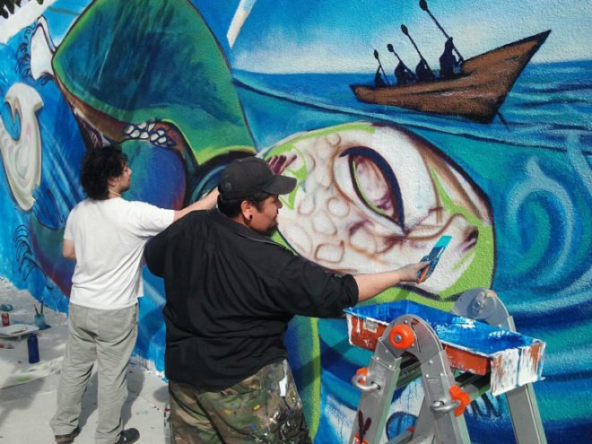 Cuidela, Water Writes, Estria Foundation, Mural, Public Art, Water, Water Rights, Privatization, Inhabitat, Inhabitat LA, Inhabitat Los Angeles, Story of Water, Aztec, Water Gods