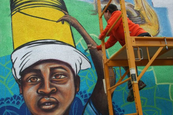 Cuidela, Water Writes, Estria Foundation, Mural, Public Art, Water, Water Rights, Privatization, Inhabitat, Inhabitat LA, Inhabitat Los Angeles, Story of Water, Aztec, Water Gods