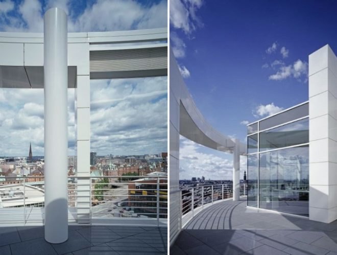 coffee plaza, richard meier and partners, hamburg, louvers, innovative facade, energy efficient design