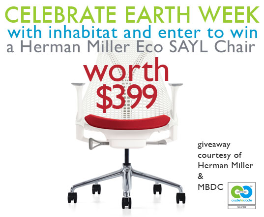 earth Day, Earth Week, MBDC, Cradle to Cradle certified, Cradle to Cradle philosophy, Cradle to Cradle, William McDonough, giveaways, free stuff, win this, green giveaways, earth day giveaways, earth week giveaways, earth day prizes, earth week prizes, earth month, herman miller, sayl task chair, yves behar, herman miller chairs