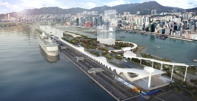 Foster + Partner, public park roof, Green building hong Kong, rain catchment,Kai Tak Cruise Terminal, green cruise terminal,international cruise terminal, Hong Kong cruise terminal,