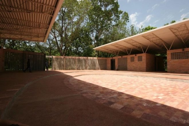 Mali green building, Africa green building, africa modern building, natural cooling, Francis Kere, Eco sports complex, green restaurant, urban green belt, local materials, building shading roof