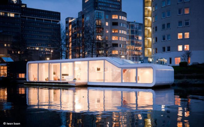 architecture Amsterdam, houseboats, riverboats, water homes, water living, +31 Architects, the Watervilla de Omval, architecture Amstel River, low-profile construction, green architecture, green design