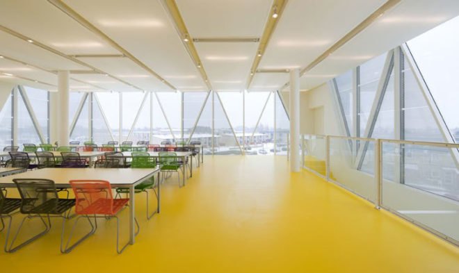 architecture, Community Centre Herstedlund, Centre Herstedlund, Sustainable Building, Green Building, Solar Panels, Passive Cooling Systems, Active Cooling Systems, Multipurpose Space, Roof Terrace