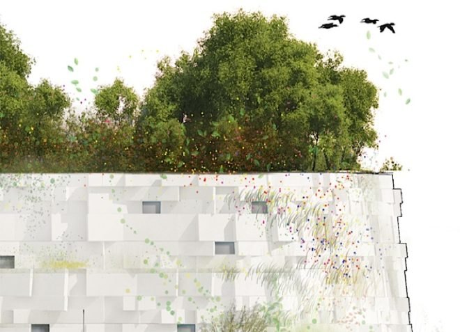 Former Renault factory Turned Into Green-Roofed School, eco-building, green building, green design, eco-design, sustainable design, green roof, ecosystem, Renault, France, Chartier Dalix,green architecture, school, native plants, fauna, living envelope