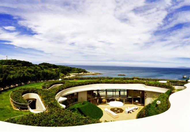 green design, eco design, sustainable design, green roof, japan, Ciel Rouge Creation, Villa Ronde, architecture, private museum, guest house, resort