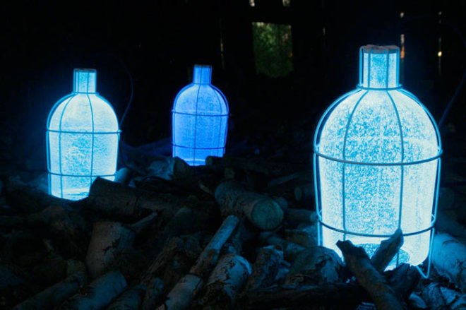 Gionata Gatto, Mike Thompson, Trap Light, 2011 milan furniture fair, salone Internazionale del Mobile 2011, 2011 milan design week, green lamps, green lighting, energy efficient lamps, Photoluminesence, Photoluminesence lamps, photoluminescent pigments lamps, Spazio Rossana Orlandi