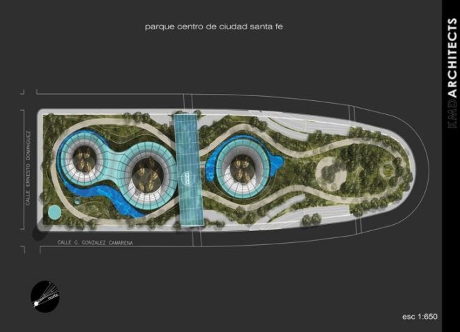eco-design, green design, sustainable design, sustainable building, underground mall, santa fe, mexico, KMD architects, green roof, daylighting, solar gain, reduced cooling loads, solar electric, energy efficiency