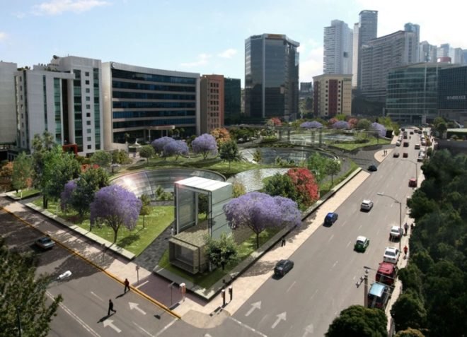 eco-design, green design, sustainable design, sustainable building, underground mall, santa fe, mexico, KMD architects, green roof, daylighting, solar gain, reduced cooling loads, solar electric, energy efficiency