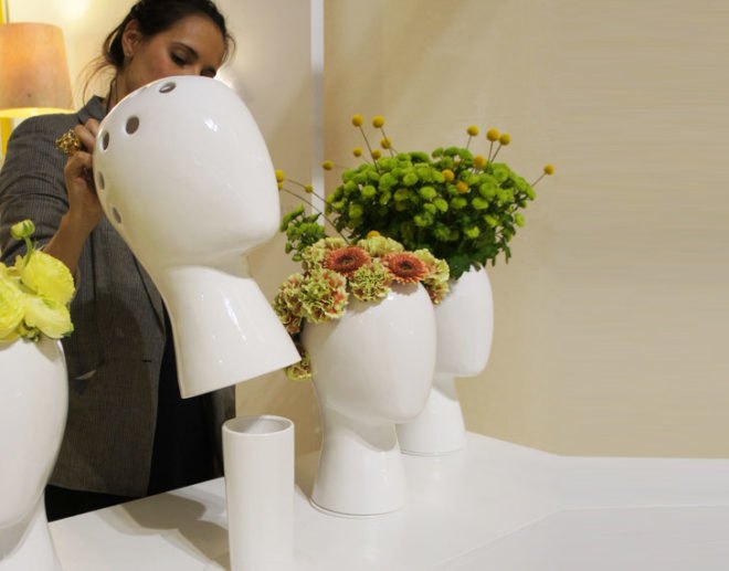 wig, tania da cruz, head shaped planters, chia pet, ceramic vase, floral art, green design, eco design, sustainable design