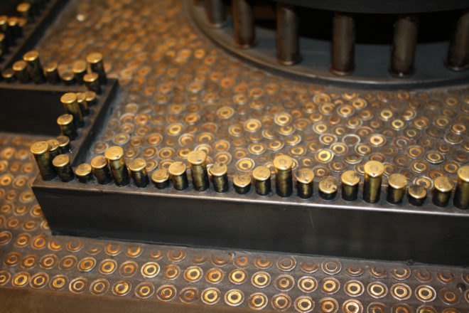 repurposed ammunition firearms, reinventing ammunition firearms, Al Farrow, Reliquaries, religious sites ammunition, ammunition art, firearms art, this is colossal ammunition art, bullet art, bullet sculptures