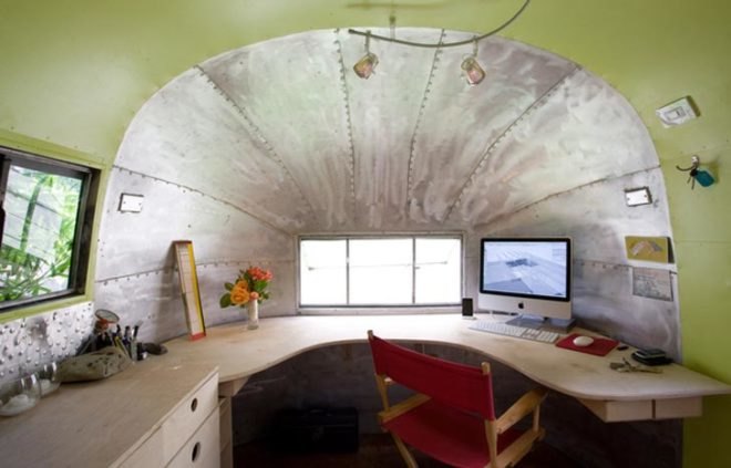 Recycled Materials,Green Transportation,Green renovation,Green Materials,green Interiors,automotive,Prefab Housing,airstream trailer,cork floor,natural light,mobile studio,green studio space,small spaces storage,