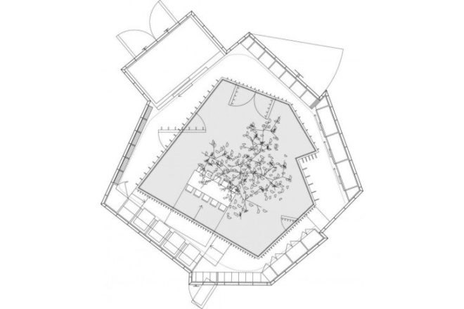 archive, pavilion for an artist, dhl architecture, shiny exterior, compact space, temporary pavilion