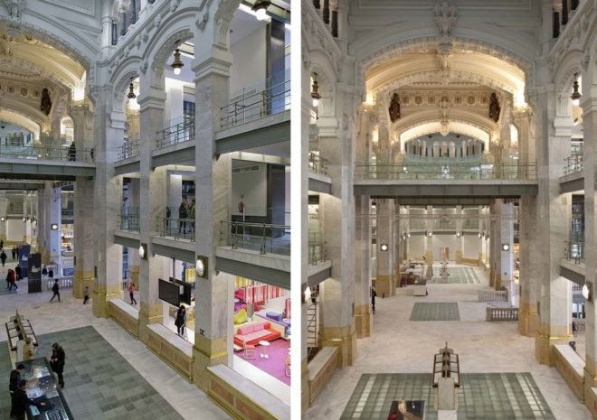 Urban design,social design,Recycling initiatives,Green renovation,green Interiors,green furniture,Eco Travel,Architecture,spanish design,architectural daylighting solutions,green architecture madrid,palacio de cibeles,original features,citizen engagement,classical architecture,glass ceiling,triangular shapes
