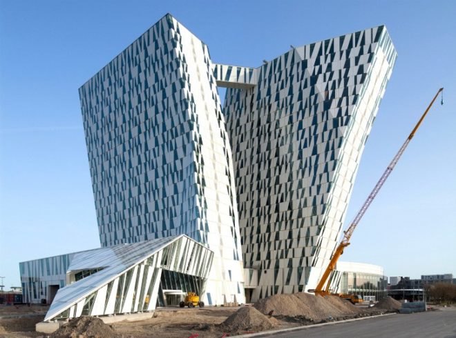 Bella Sky Hotel, 3xn, denmark, copenhagen, leaning towers, high performance facade