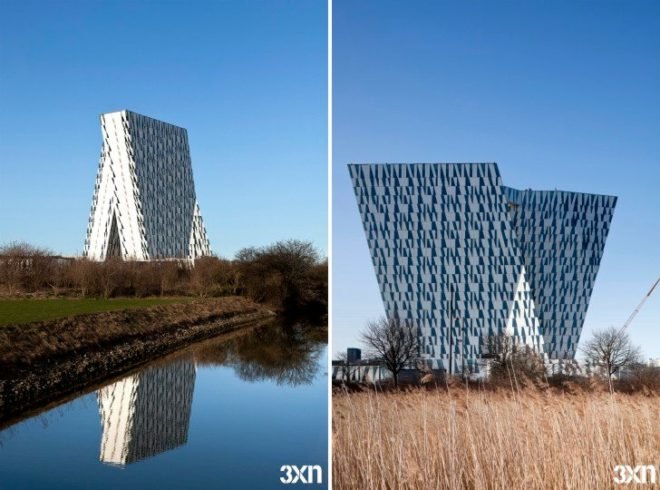 Bella Sky Hotel, 3xn, denmark, copenhagen, leaning towers, high performance facade