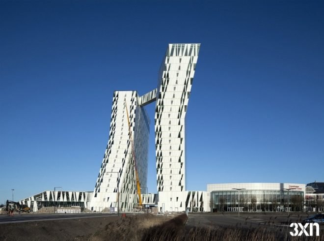 Bella Sky Hotel, 3xn, denmark, copenhagen, leaning towers, high performance facade