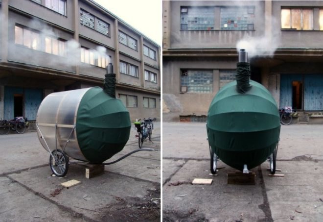 Bicycle Sauna Kolonok, H3T Architects, mobile bike sauna, prague, biking, sauna,