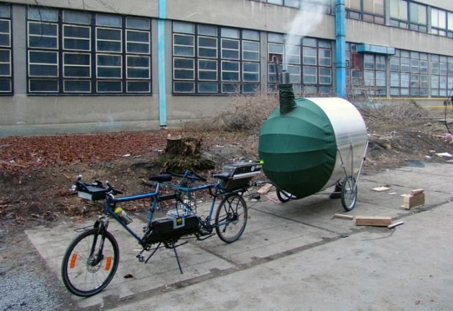 Bicycle Sauna Kolonok, H3T Architects, mobile bike sauna, prague, biking, sauna,