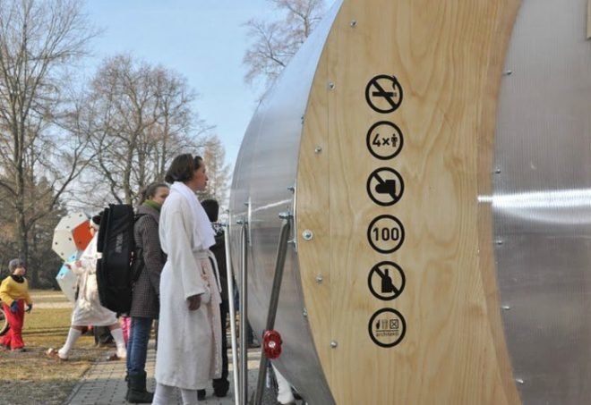 Bicycle Sauna Kolonok, H3T Architects, mobile bike sauna, prague, biking, sauna,