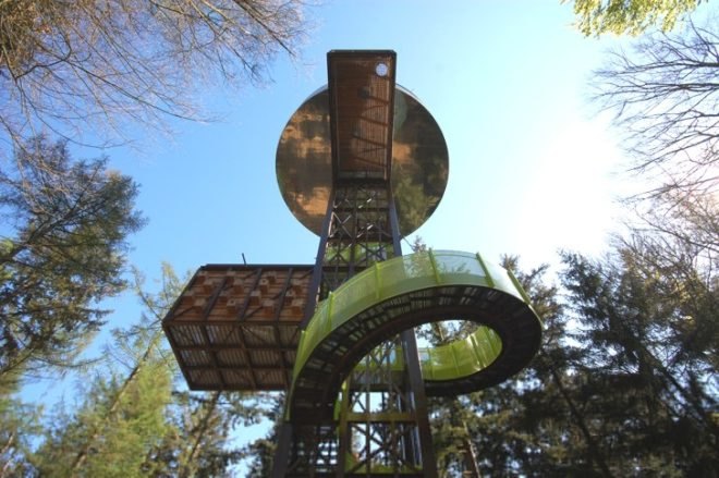 bird house walls, dutch lookout tower, eco observation tower, English stairs, forest lookout tower, net floor, Netherlands lookout tower, playful tower design, Schovenhorst Country Estate, SeARCH Architects, wooded overlook tower