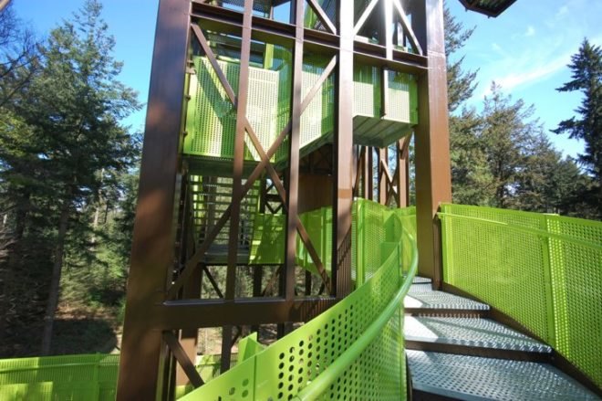 bird house walls, dutch lookout tower, eco observation tower, English stairs, forest lookout tower, net floor, Netherlands lookout tower, playful tower design, Schovenhorst Country Estate, SeARCH Architects, wooded overlook tower