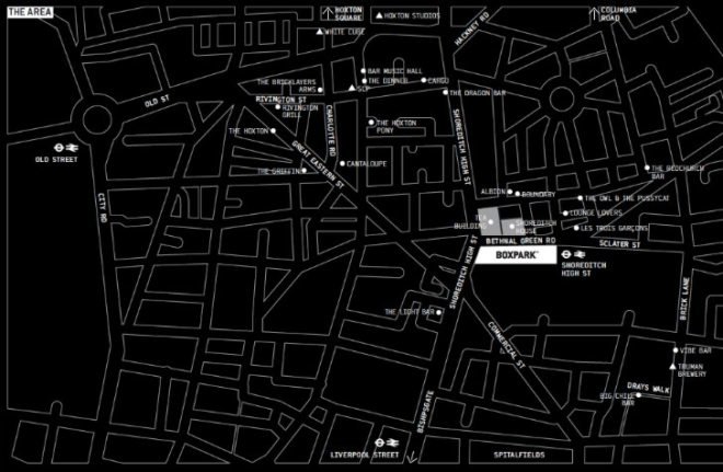 boxpark, shoreditch, london, shipping containers, pop up mall, container shop