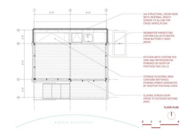 Sander Pace Architecture, eco retreat, solar powered retreat, eco cabin, off grid retreat,rainwater catchement, green cabin, retreat cabin, ceader modern facade, Tennessee green building,