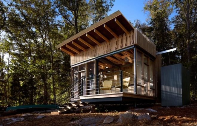 Sander Pace Architecture, eco retreat, solar powered retreat, eco cabin, off grid retreat,rainwater catchement, green cabin, retreat cabin, ceader modern facade, Tennessee green building,