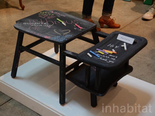 Recycled Materials, Modern Kids, ICFF, Green Products, Green Materials, green furniture, diy, art, new york design week 2011, Click Boom Pow, repurposed furniture, chalkboard table, new york design studio