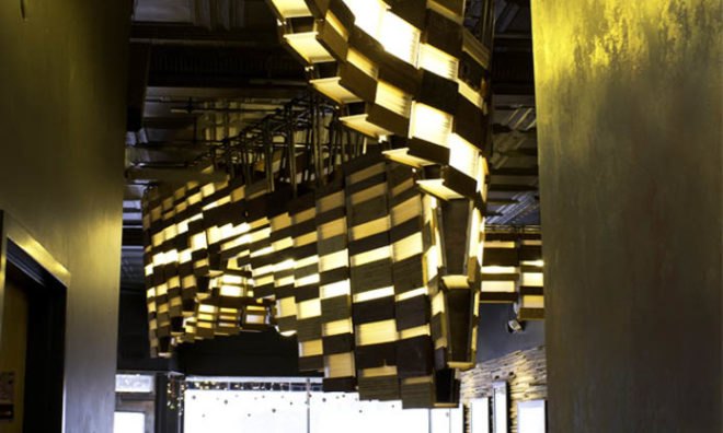 Grit Tank, Double Overhead, Roast Coffee Co., Green Lighting, Sustainable Lighting, Eco Lighting, green lamps, eco lamps, eco friendly lighting, wave lamp, coffee shop lamp