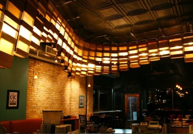 Grit Tank, Double Overhead, Roast Coffee Co., Green Lighting, Sustainable Lighting, Eco Lighting, green lamps, eco lamps, eco friendly lighting, wave lamp, coffee shop lamp