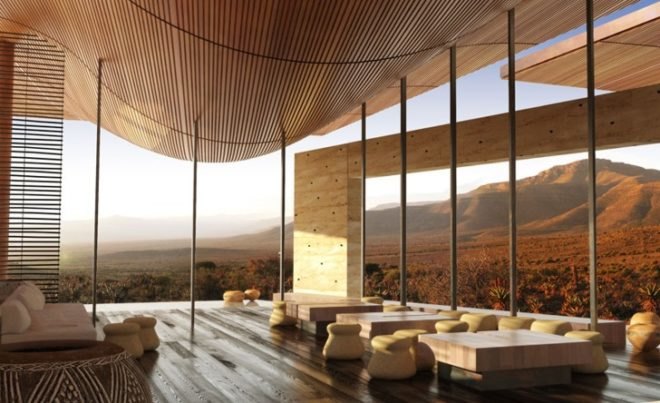 Africa green building, eco center, evaporative cooling, Karoo desert, Karoo Wilderness Center, passive cooling, south africa architecture, South Africa environmental center, water catchment