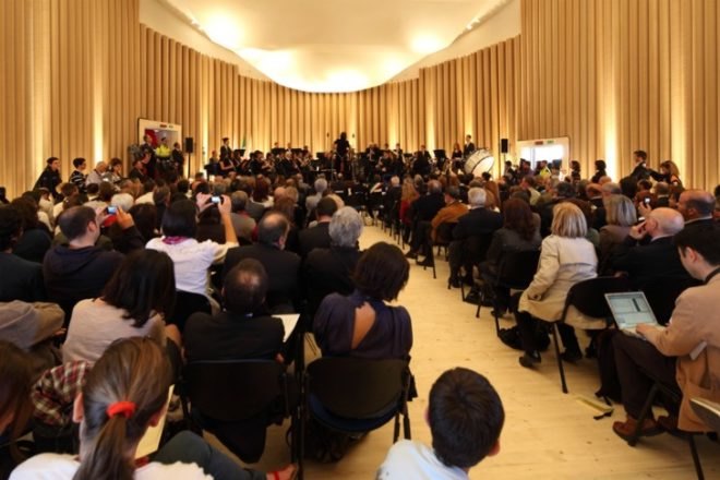 L'aquila Paper Concert Hall, Shigeru Ban, temporary concert hall, earthquake, japan, italy, paper tube architecture